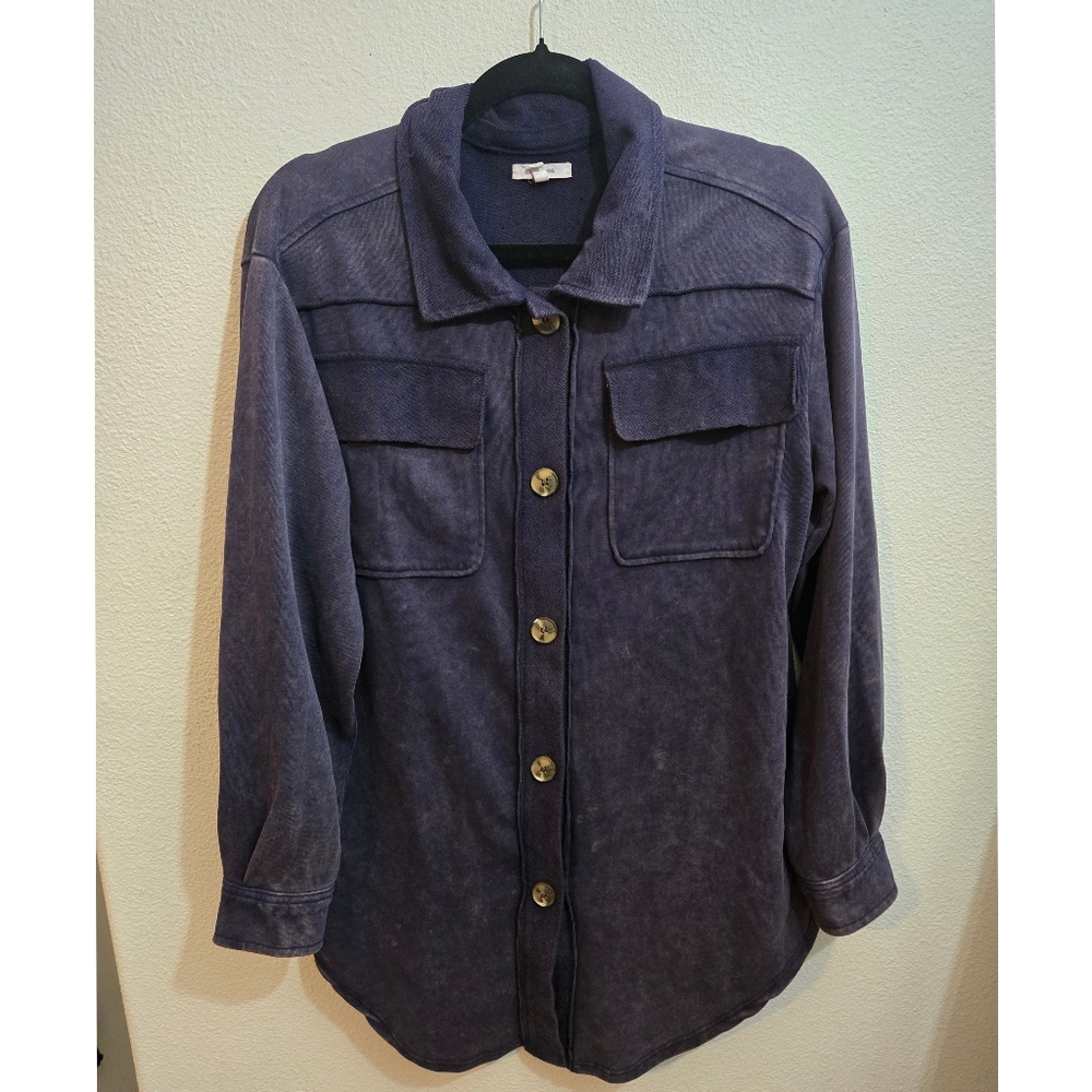 Maurices Oversized Stonewashed Shacket Navy Small